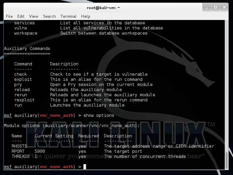 Metasploit Auxiliary Module - VNC None Scanner | Metasploit unleashed
