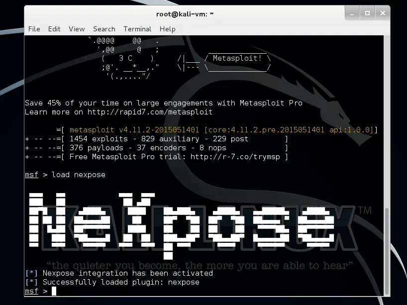 Nexpose Plugin loaded via msfconsole | Metasploit Unleashed